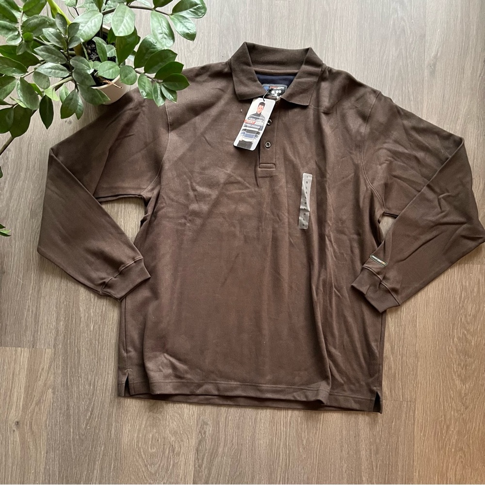 NWT Point Zero Brown Long-Sleeve Polo Shirt